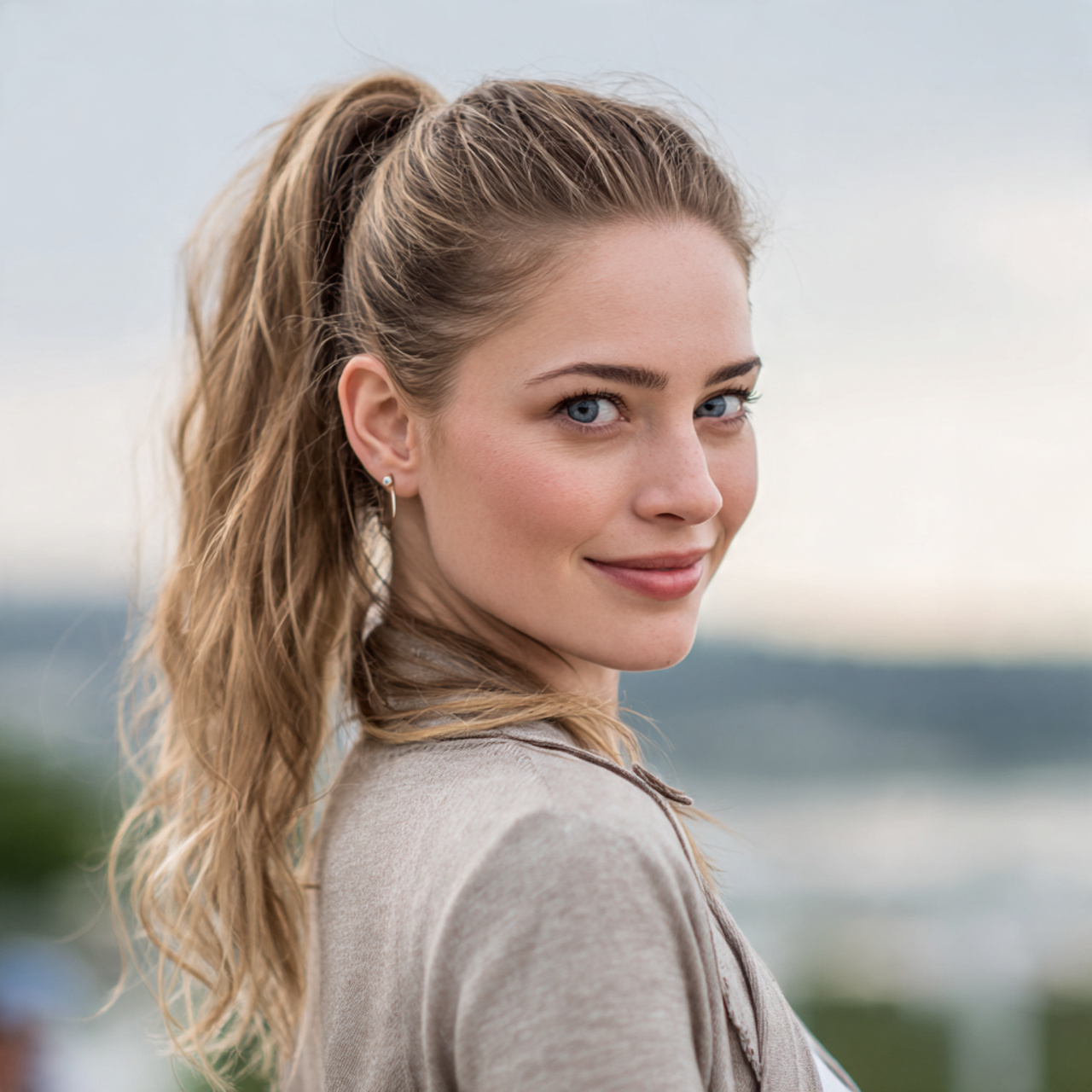 an attractive woman having easy high casual ponyta