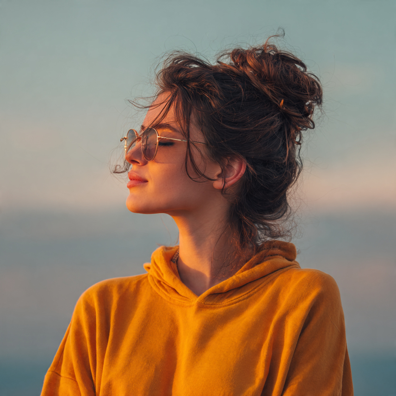 an attractive woman having easy lazy lazy top knot