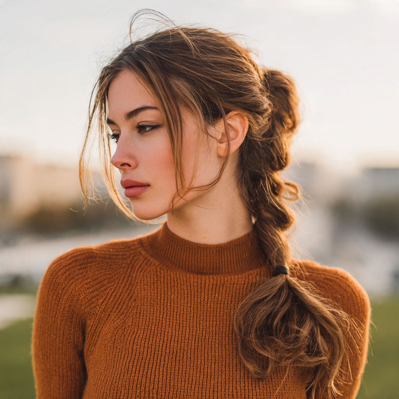 an attractive woman having easy lazy low braided p 1