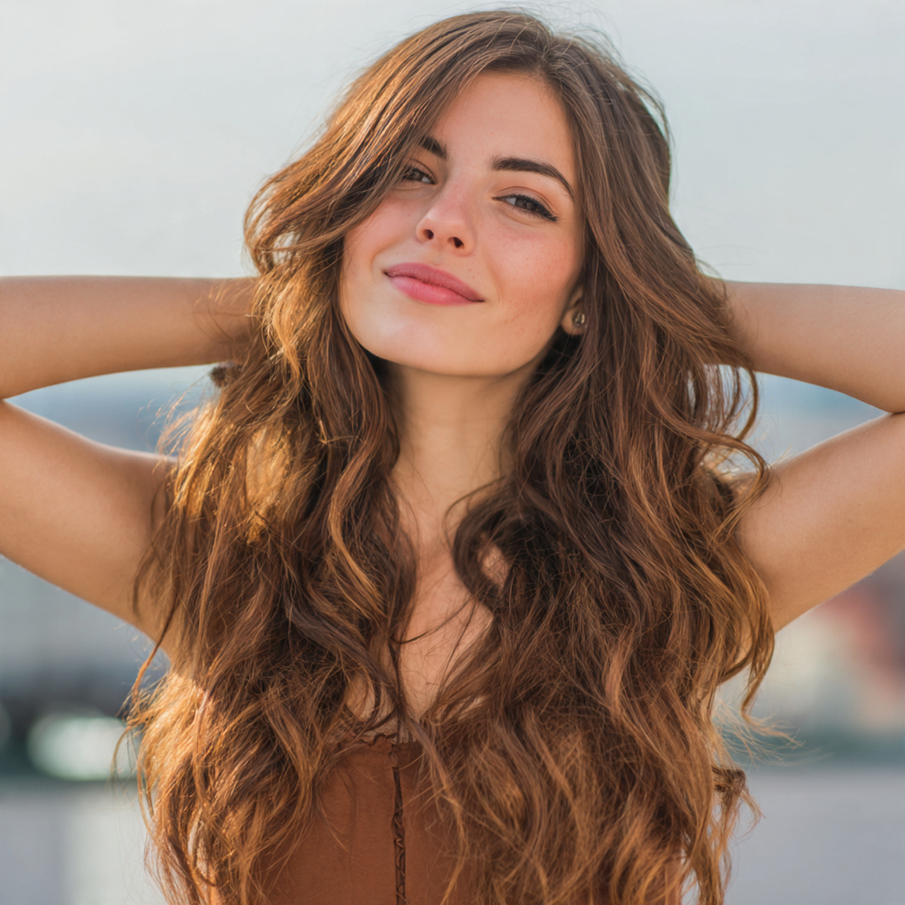 an attractive woman having easy lazy textured loos