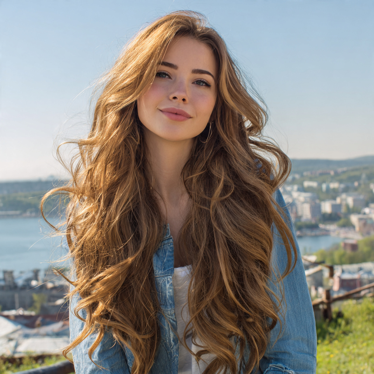 an attractive woman having easy long long hair wit 1