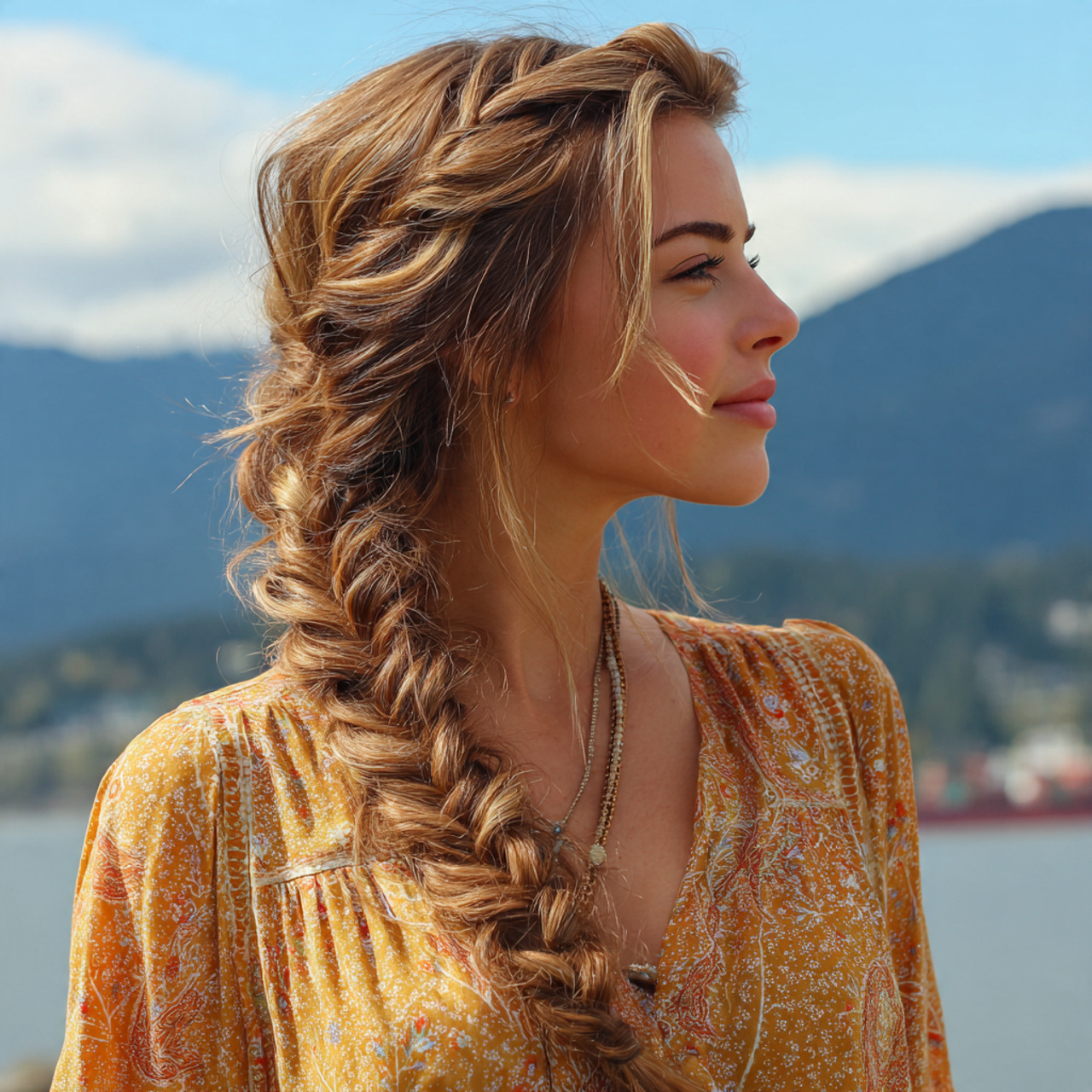 an attractive woman having easy long loose side br