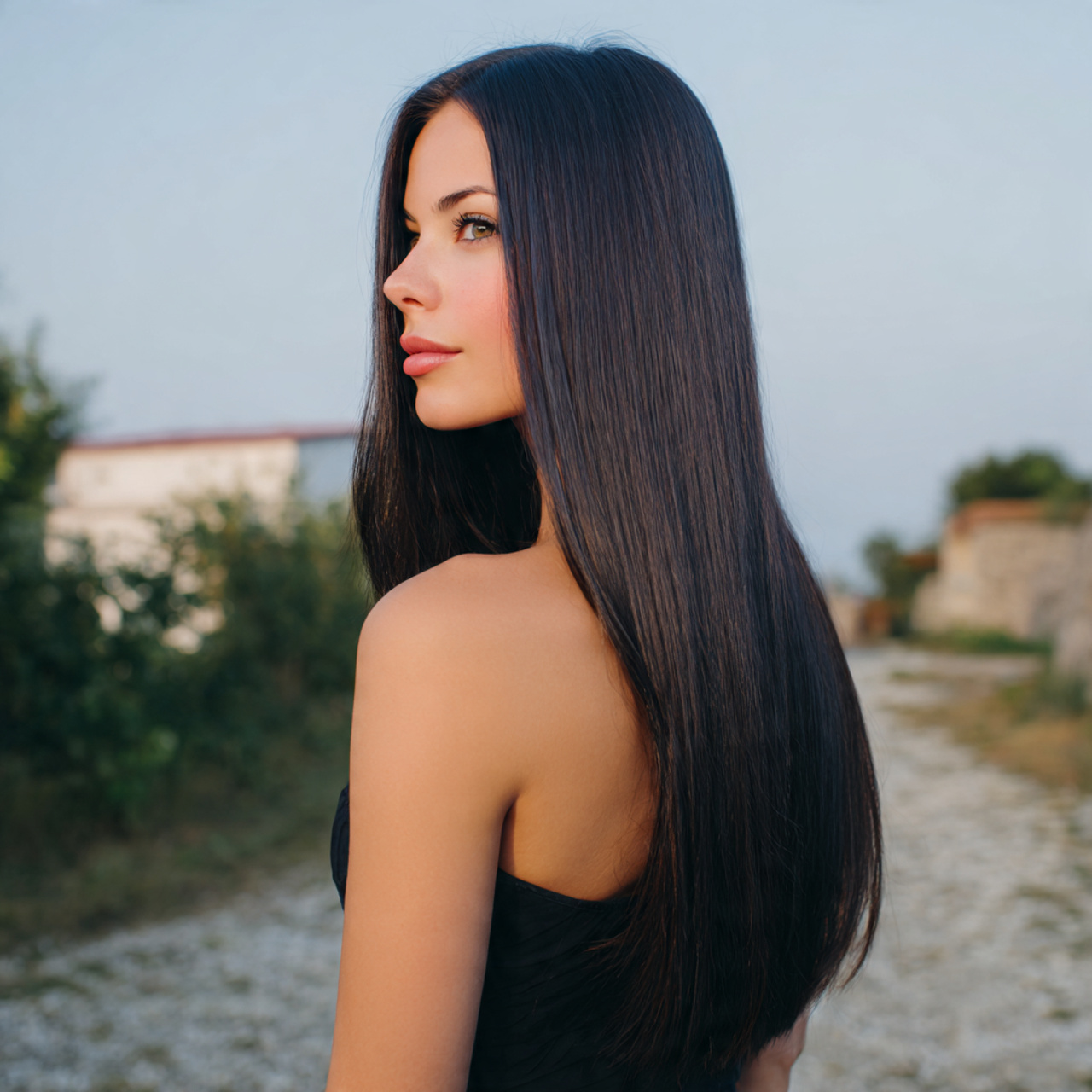 an attractive woman having easy long straight slee