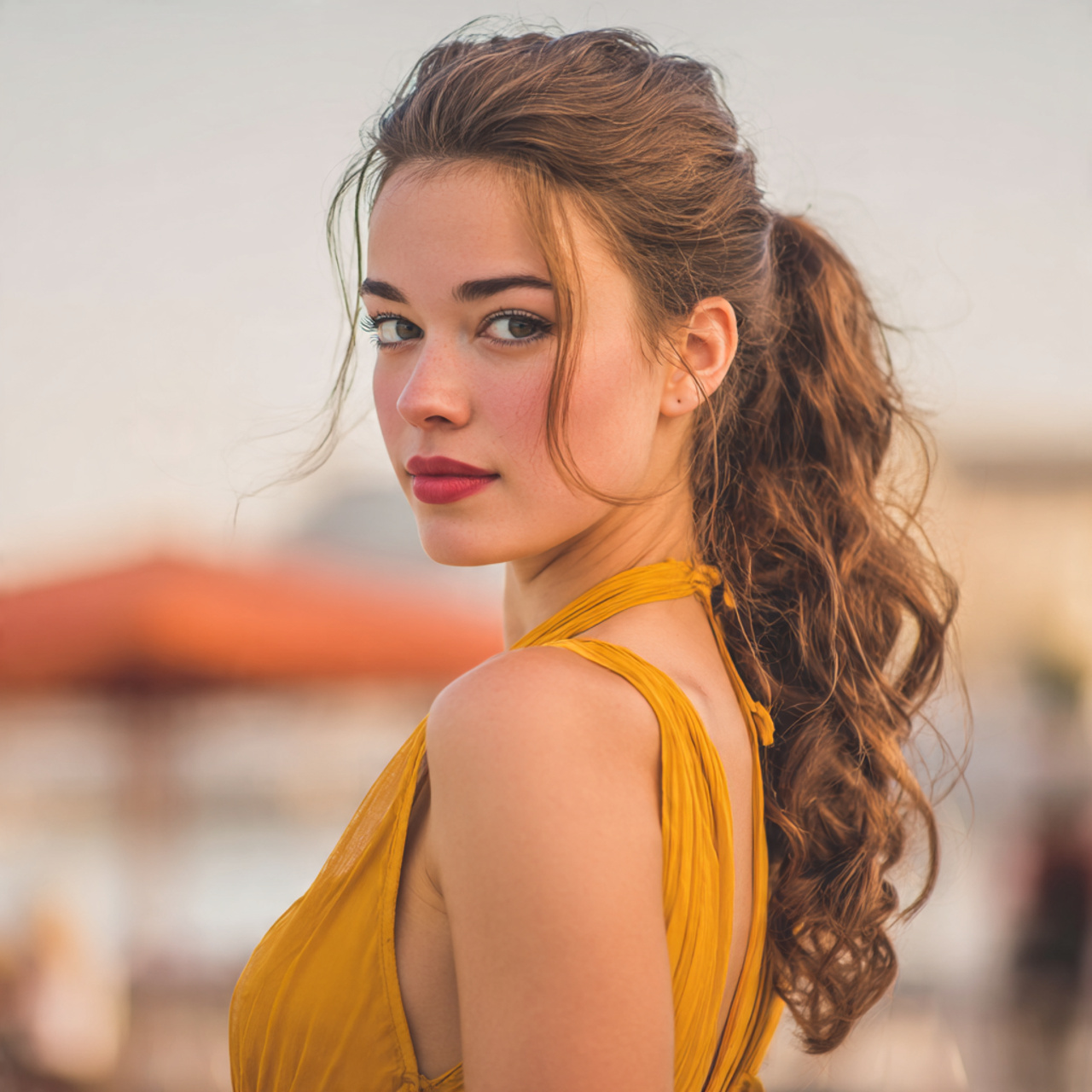 an attractive woman having easy loose side ponytai