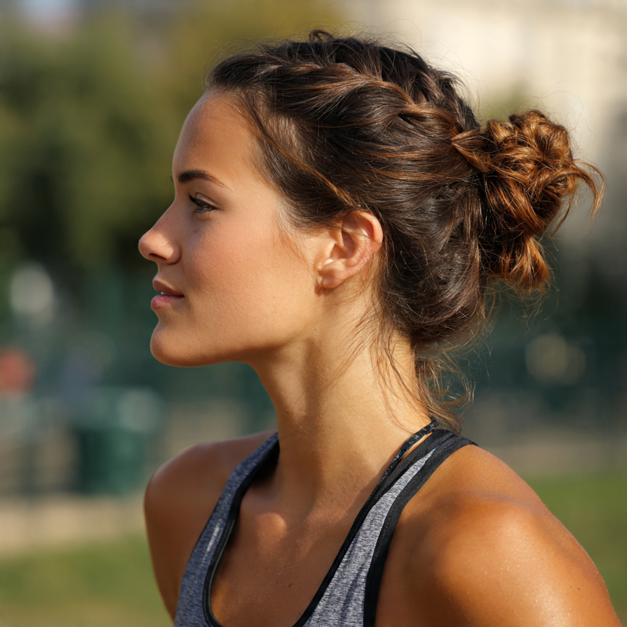 an attractive woman having easy low athletic bun s