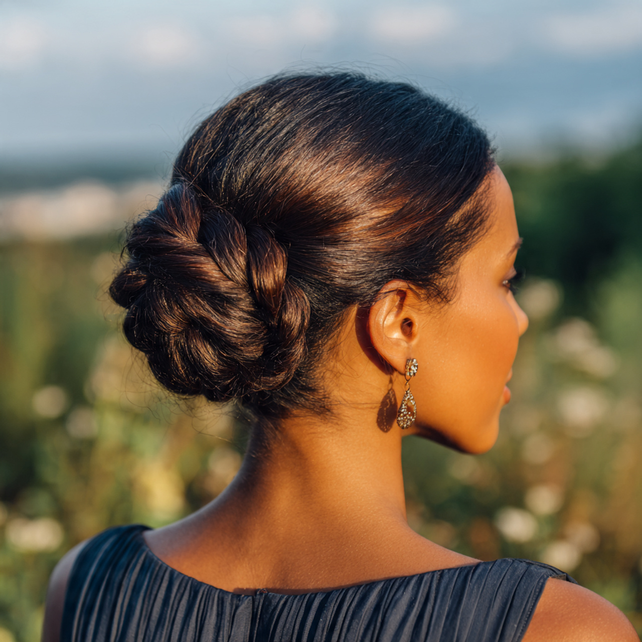 an attractive woman having easy low braided bun el