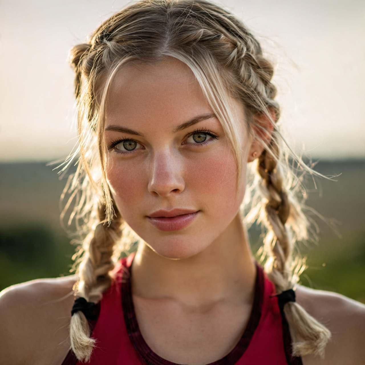 an attractive woman having easy low braided pigtai