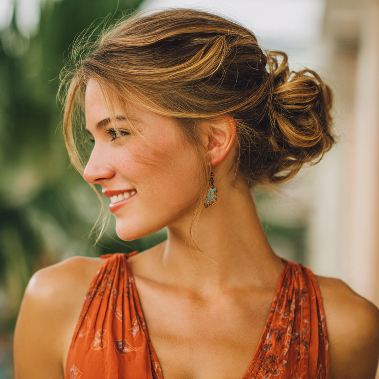 an attractive woman having easy low knot bun elega