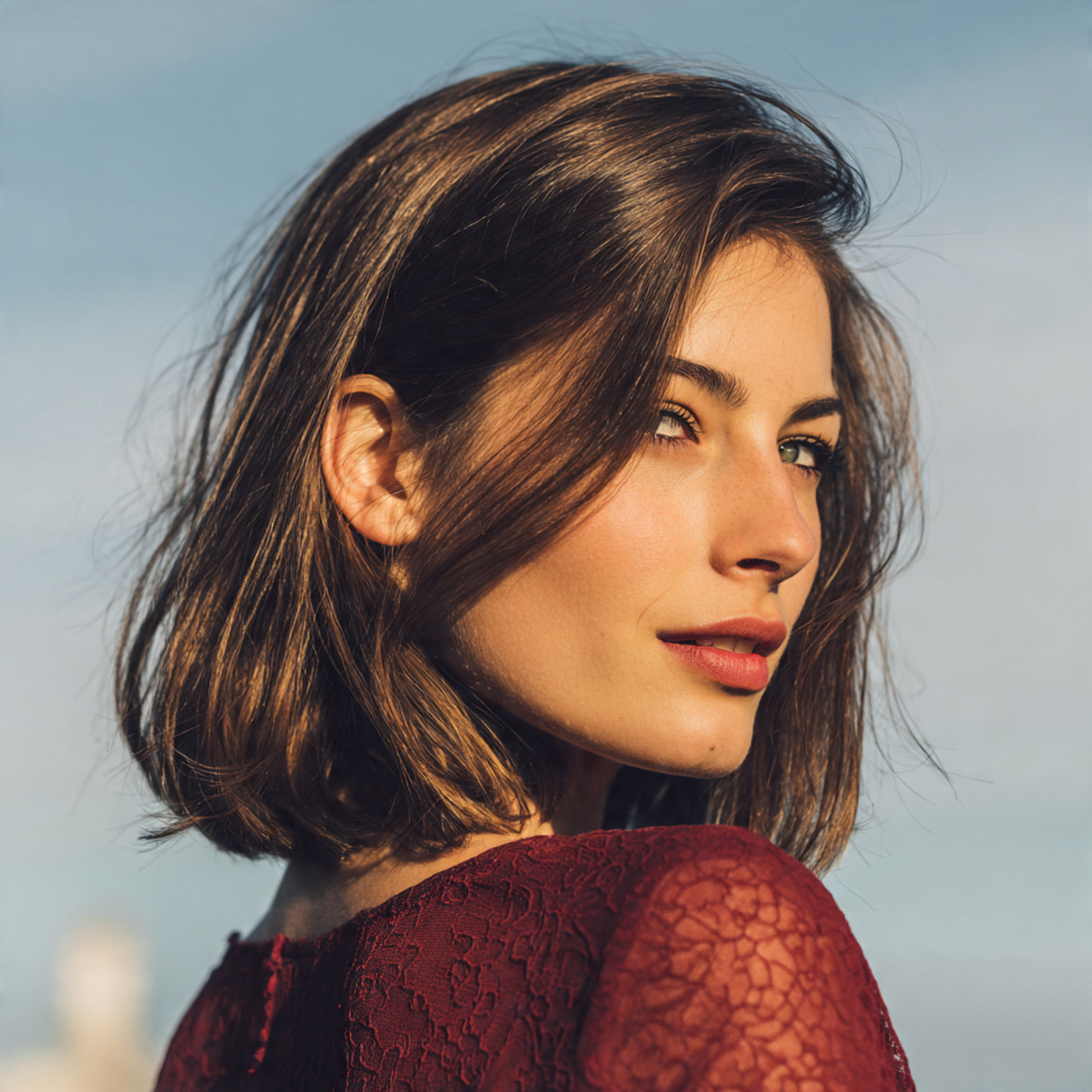 an attractive woman having easy medium length side