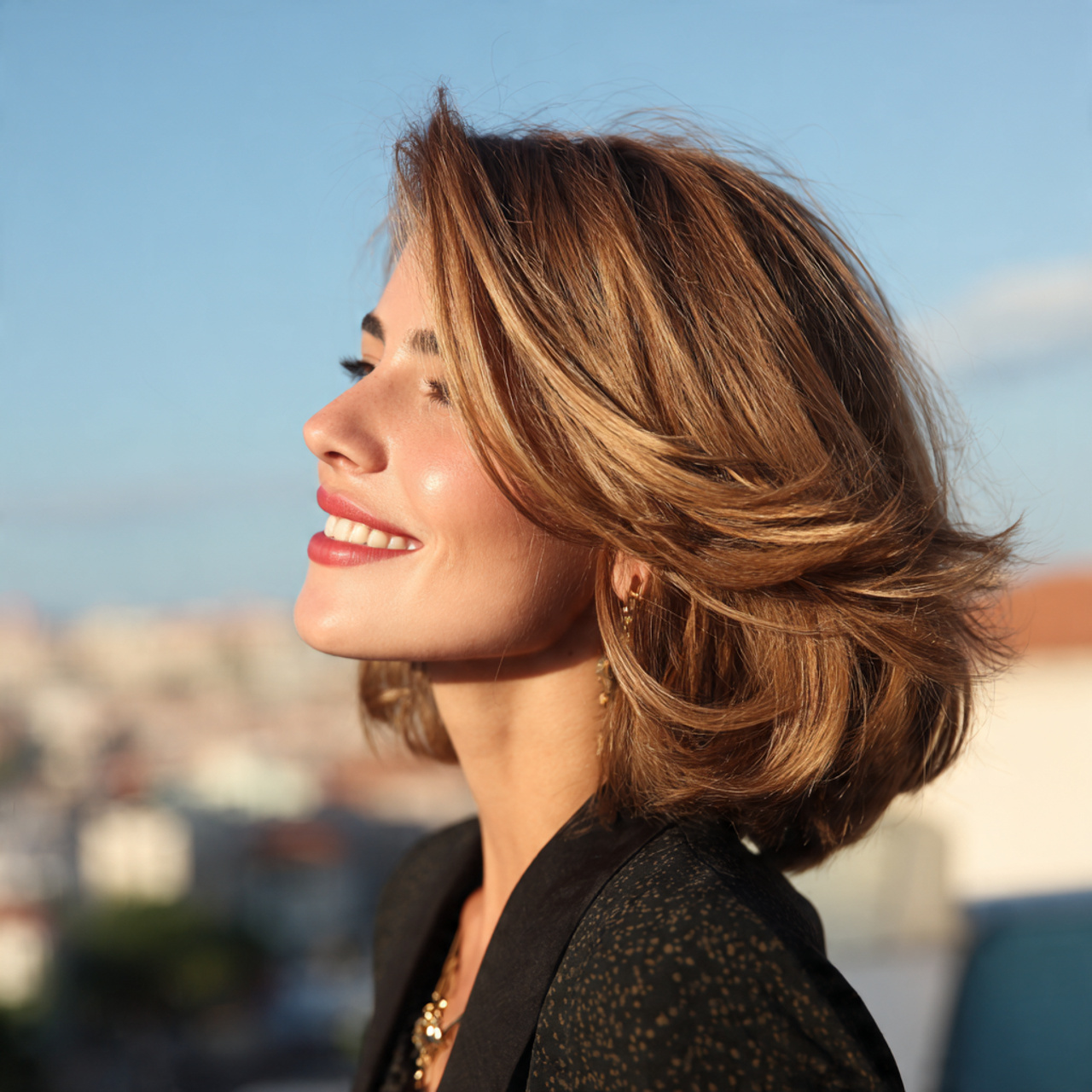 an attractive woman having easy medium length soft