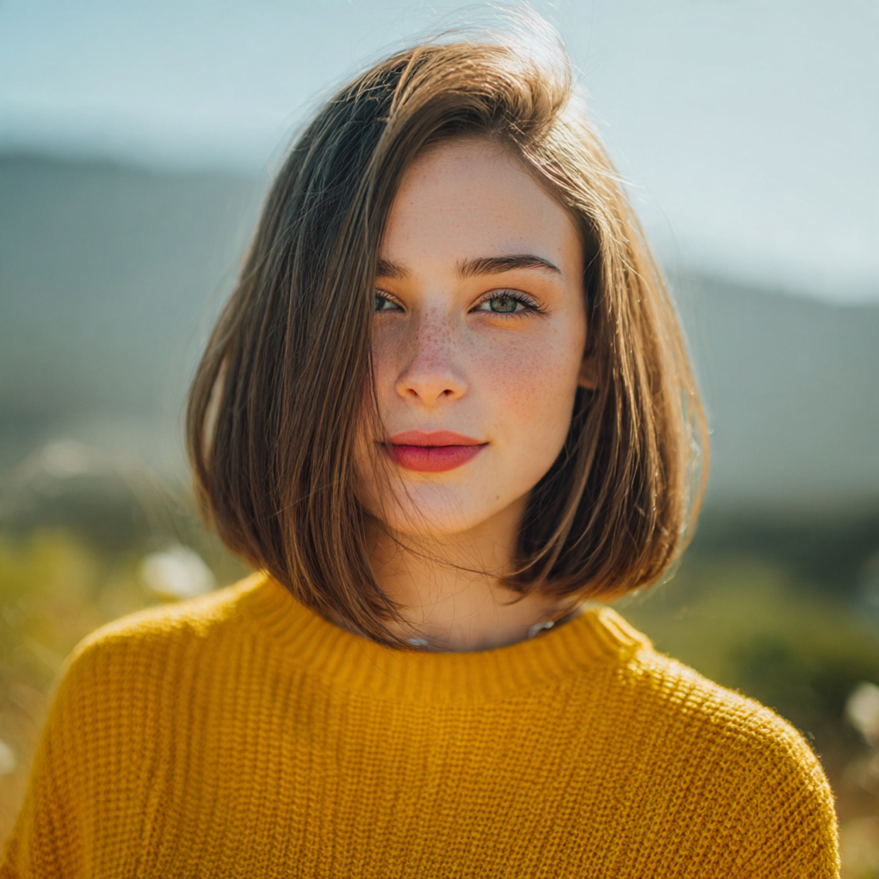 an attractive woman having easy medium length stra