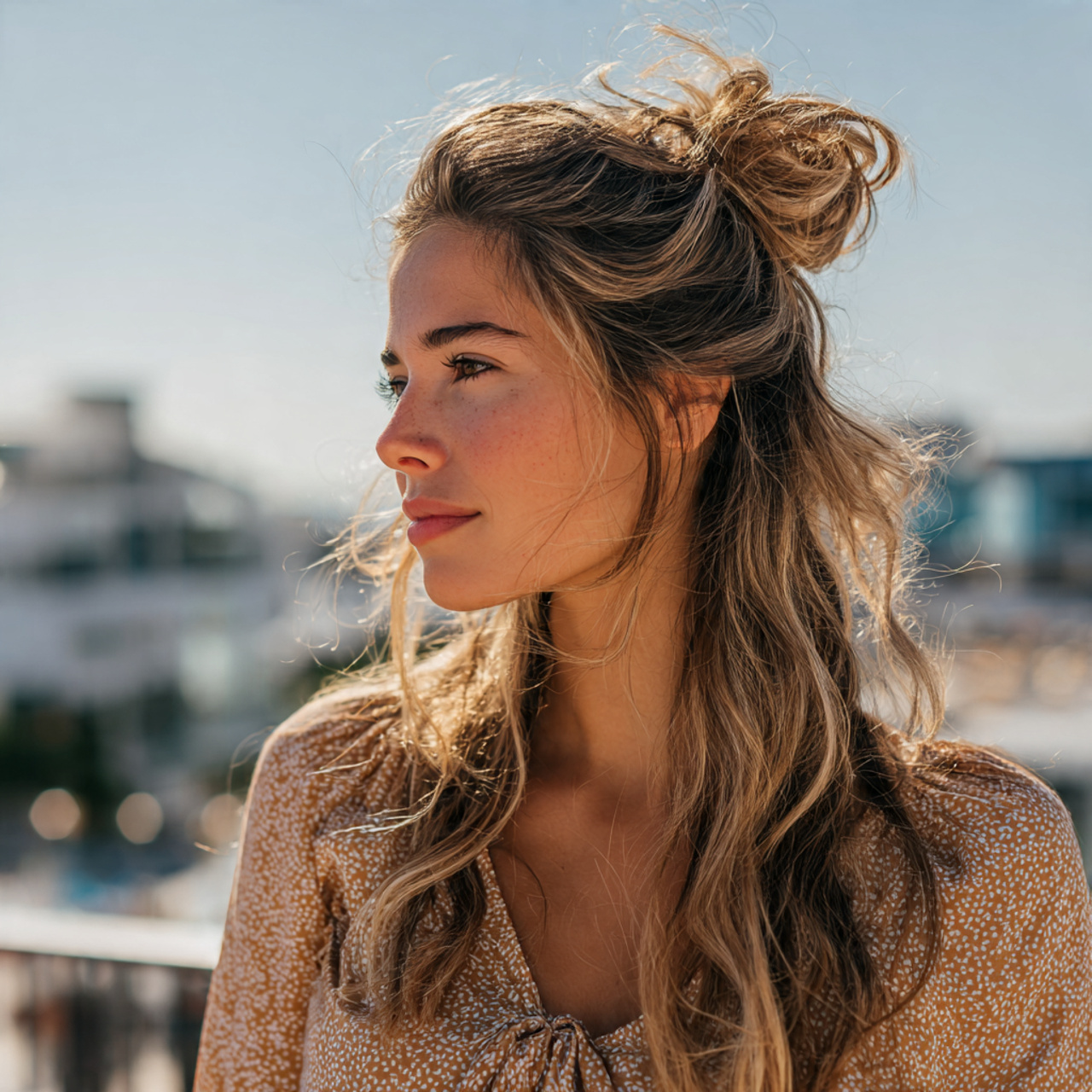 Easy Messy Hairstyles: Effortless Styles That Still Look Stylish 4 an attractive woman having easy messy half up mess