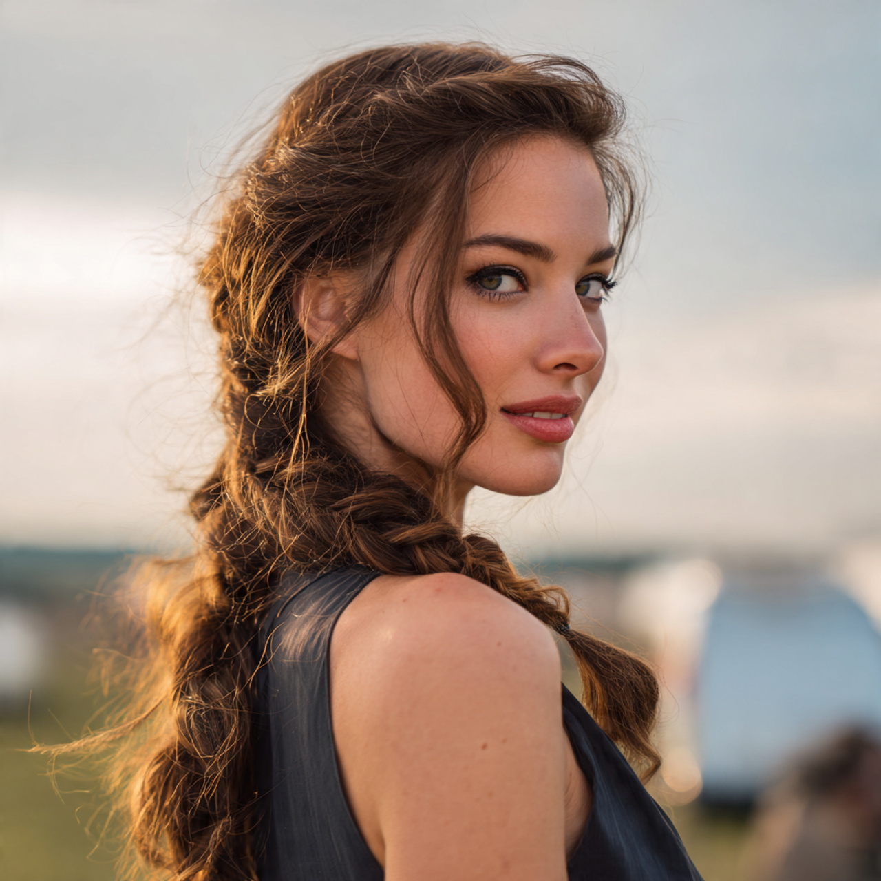 an attractive woman having easy messy relaxed brai