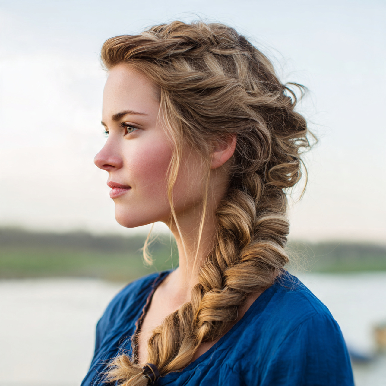 an attractive woman having easy relaxed side braid