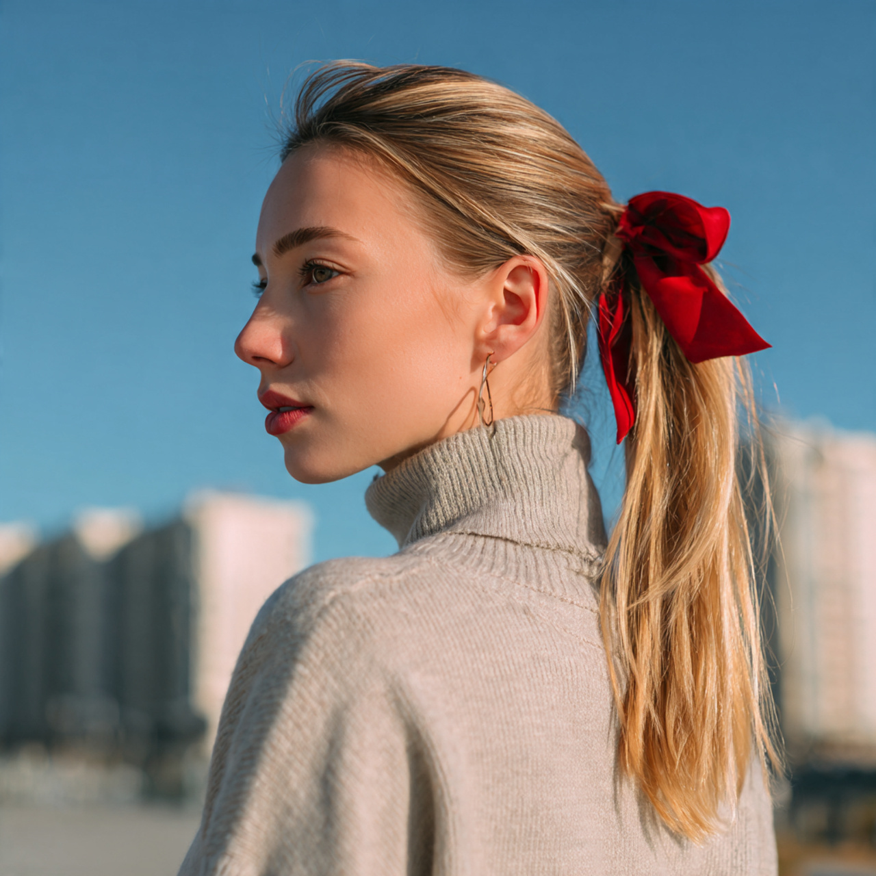 an attractive woman having easy ribbon ponytail st
