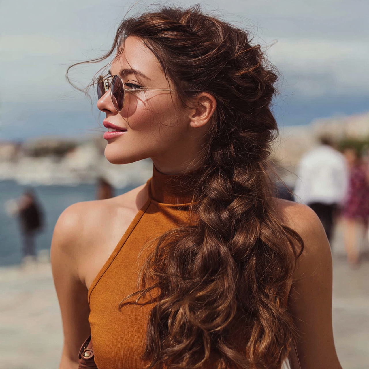 an attractive woman having easy side braid hairsty