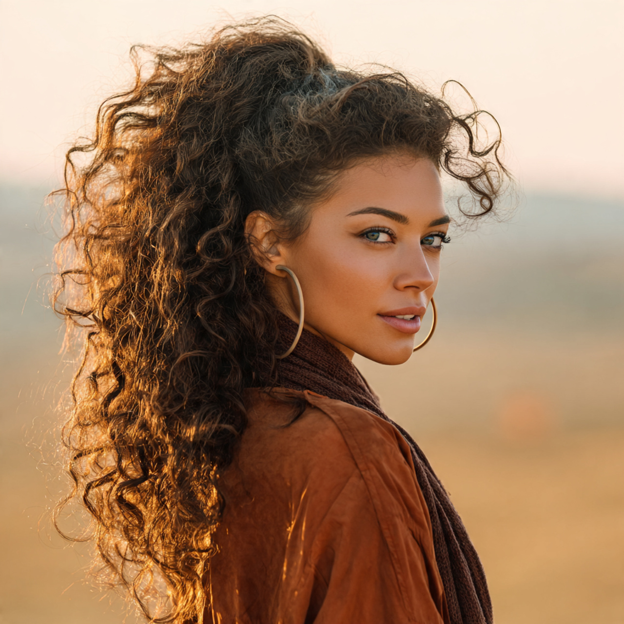 an attractive woman having easy side part curly po