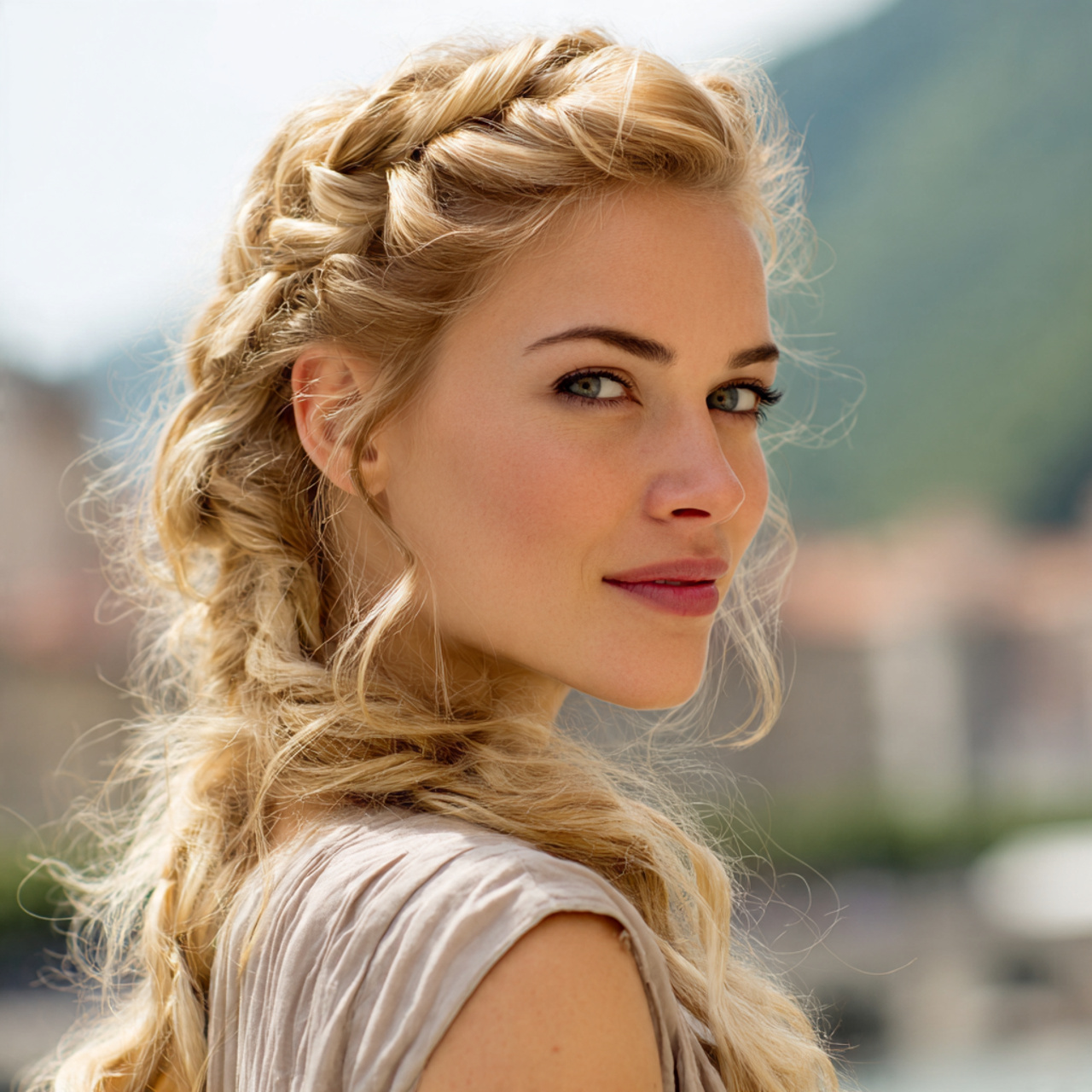 an attractive woman having easy side swept crown b