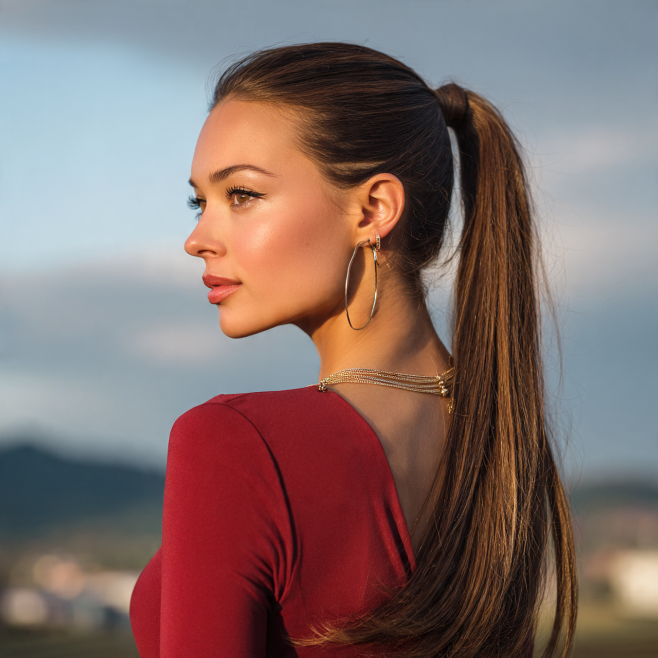 an attractive woman having easy sleek low ponytail