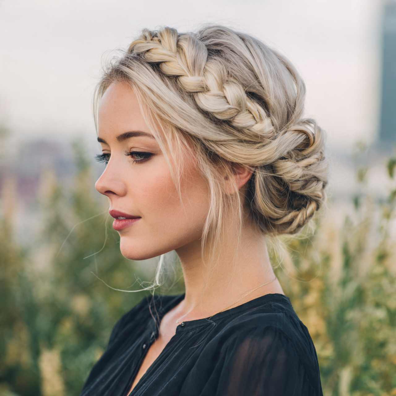 an attractive woman having easy soft braided crown