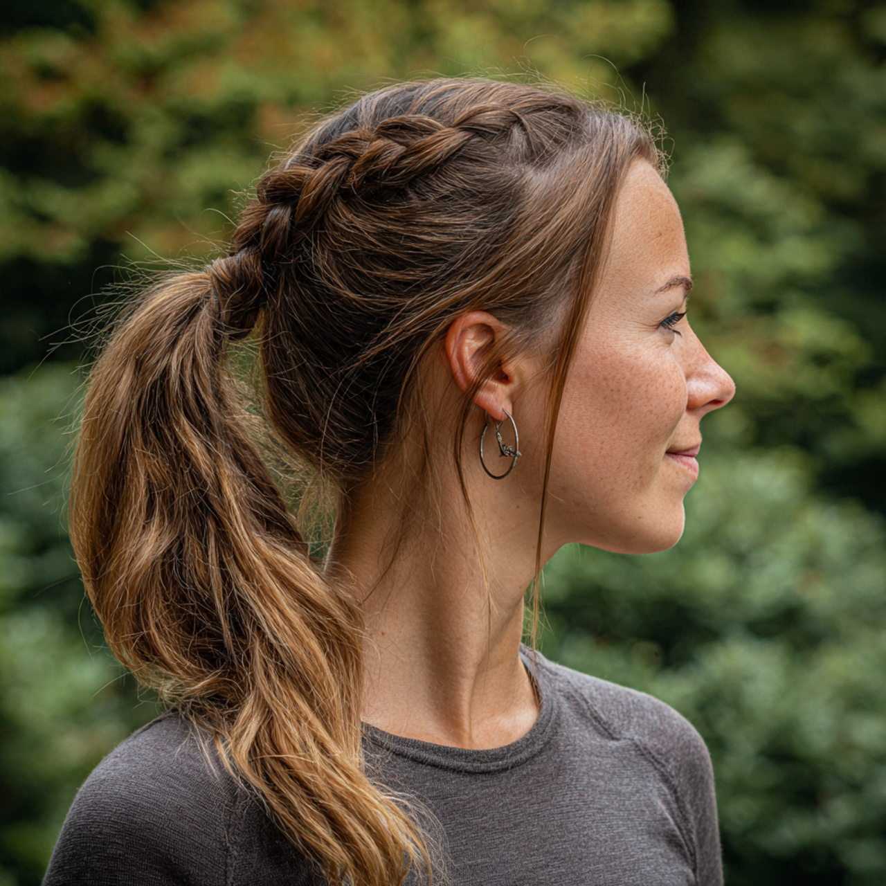 an attractive woman having easy soft braided ponyt