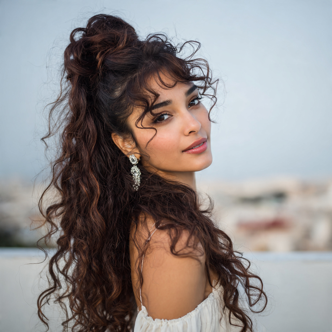 an attractive woman having easy soft curly half up