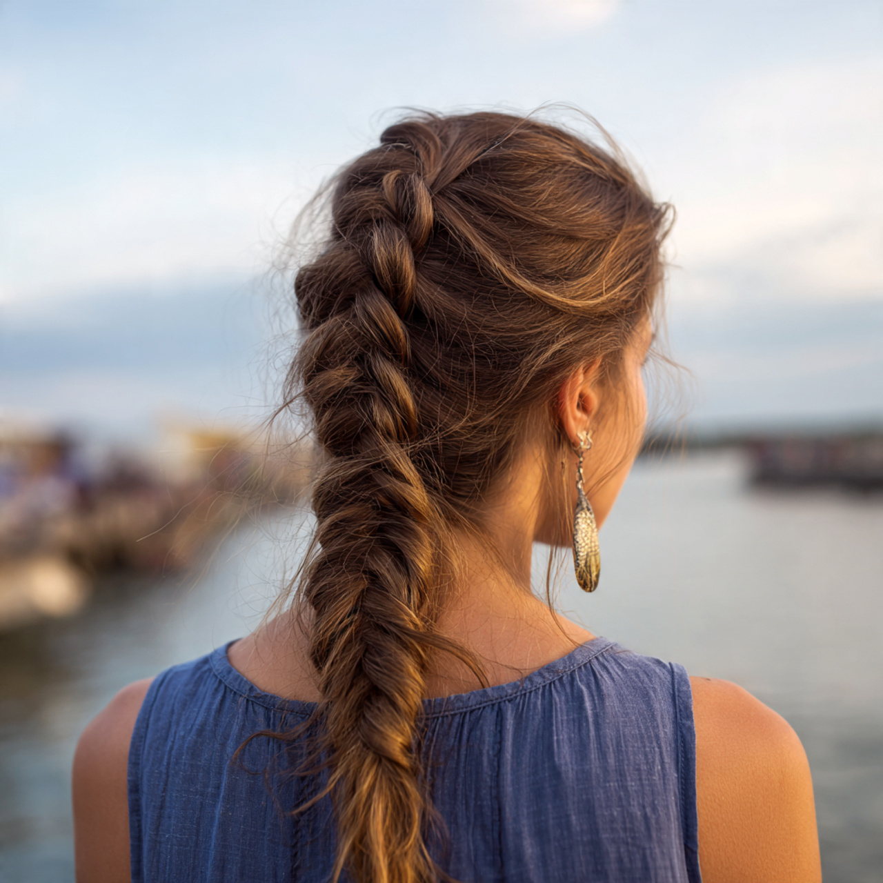 an attractive woman having easy soft fishtail brai