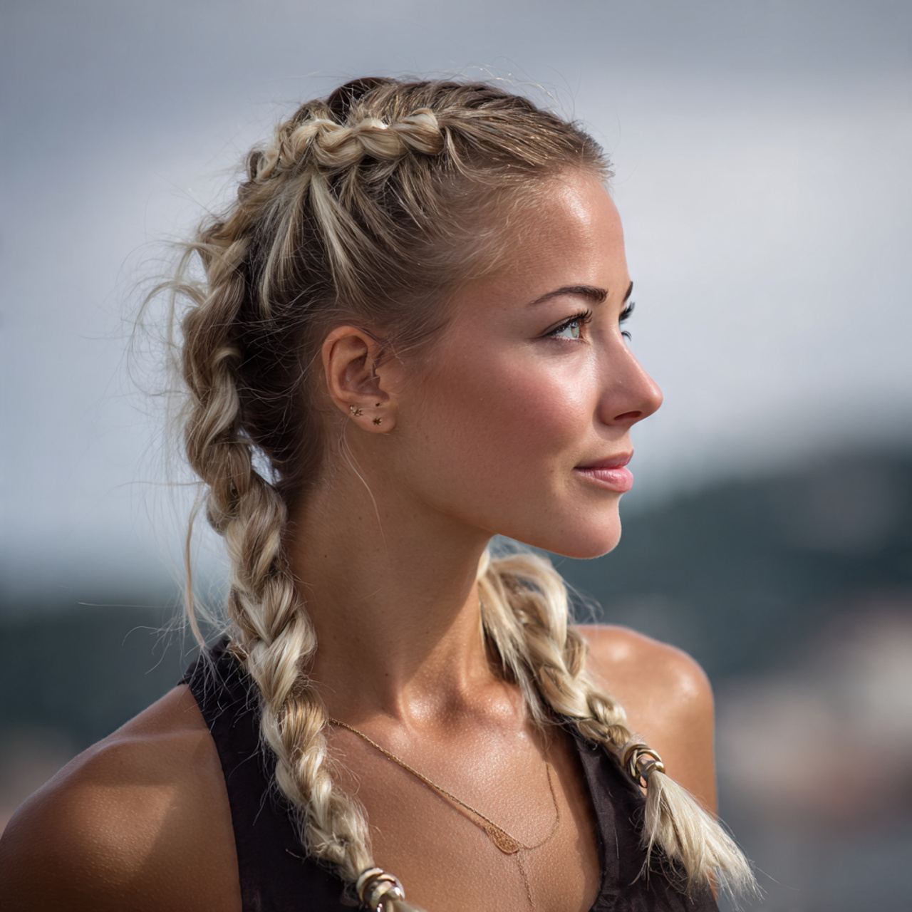 an attractive woman having easy soft rope braid ha