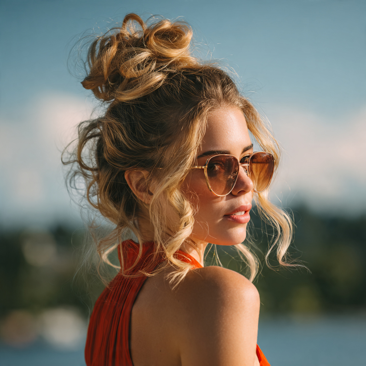 an attractive woman having easy summer half up bun