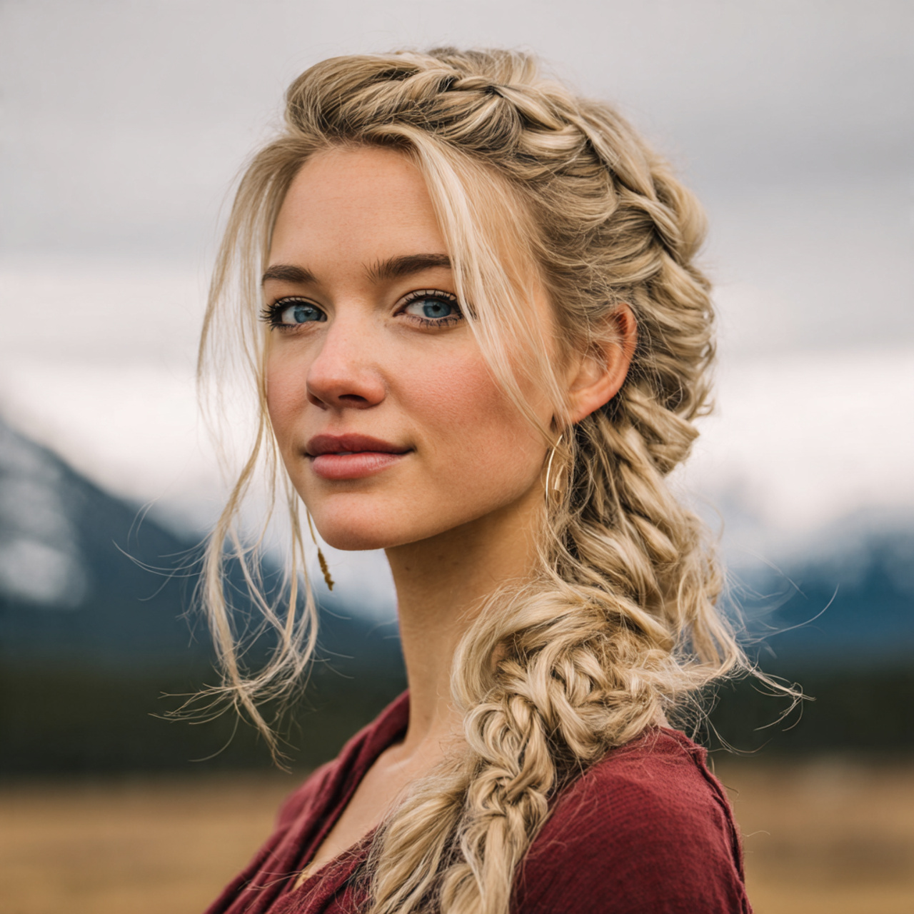 an attractive woman having easy textured side brai