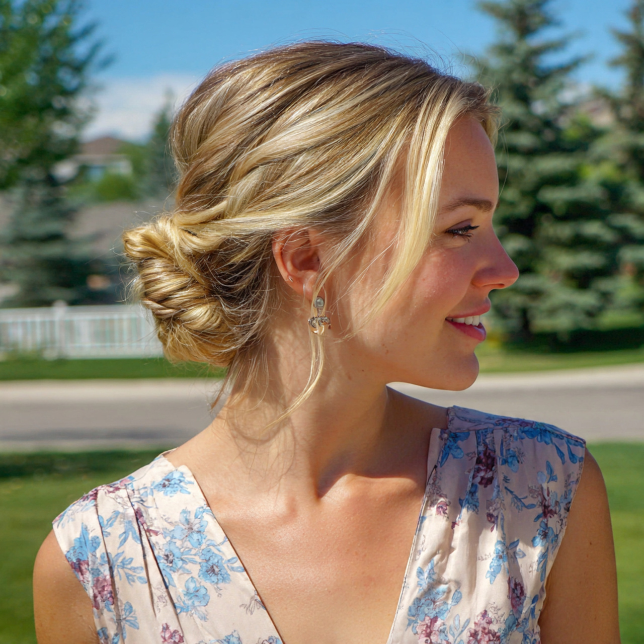 an attractive woman having easy twisted low bun ha