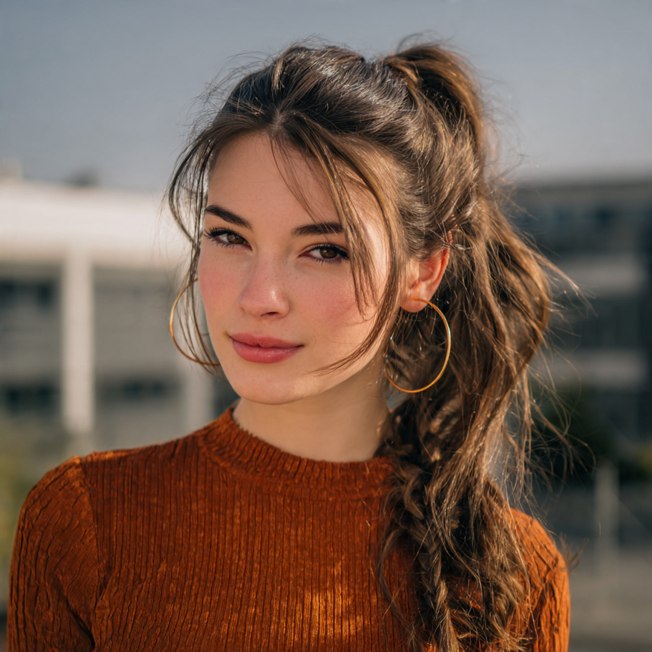 an attractive woman having easy twisted side ponyt