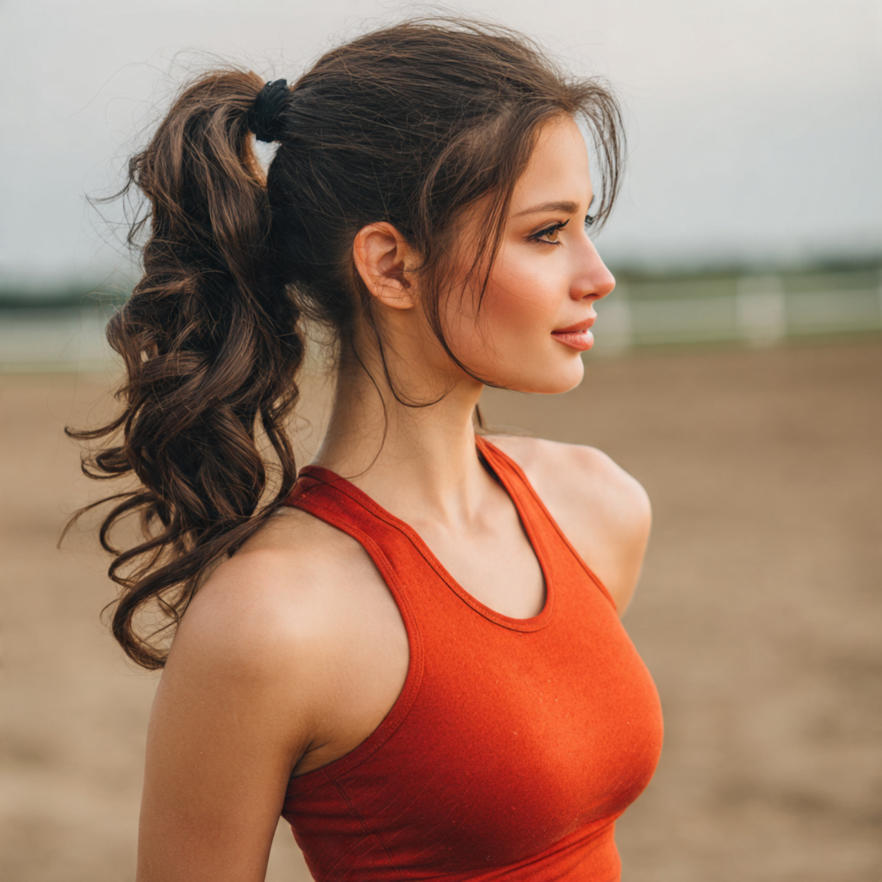 an attractive woman having easy twisted sport pony