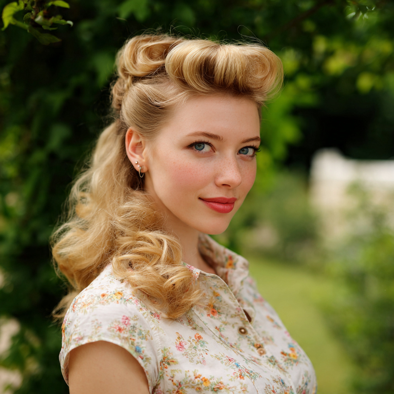 an attractive woman having easy vintage half up cl