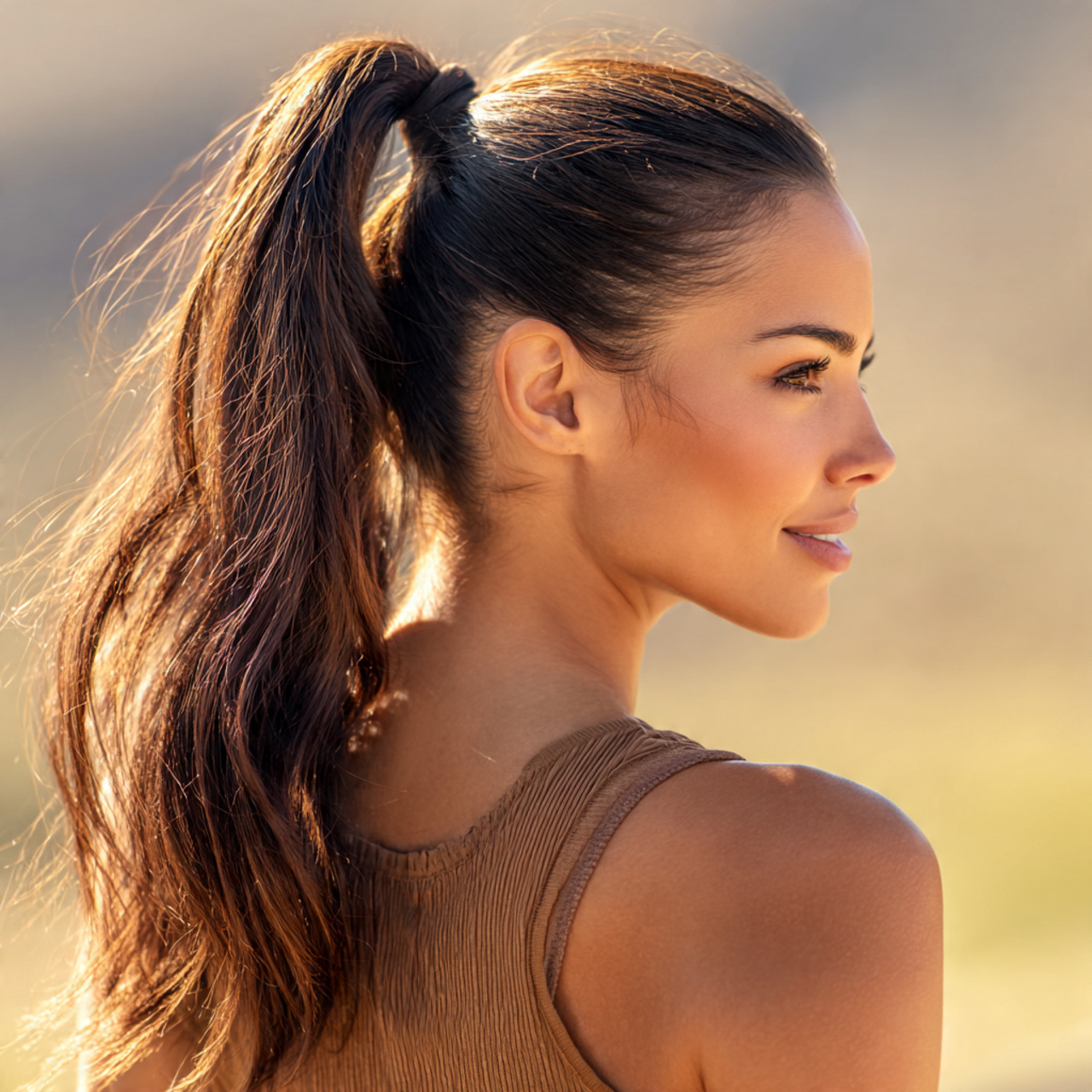 an attractive woman having fast easy high ponytail