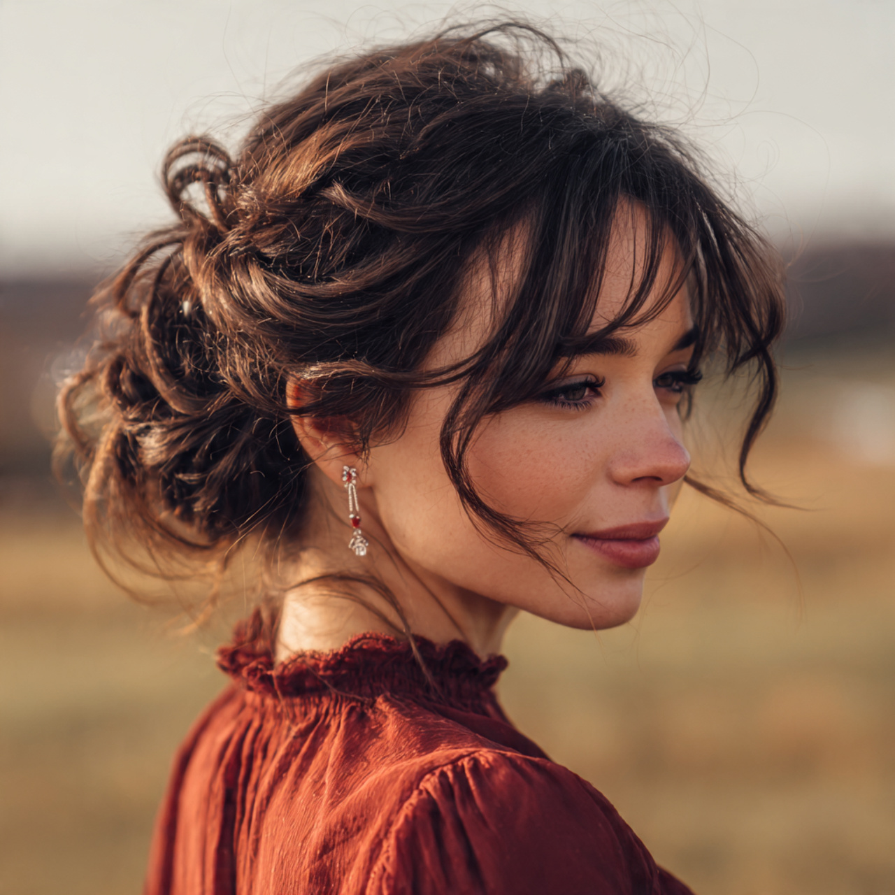 an attractive woman having folded low bun hairstyl