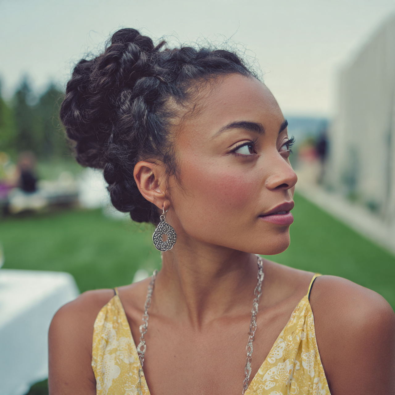 an attractive woman having hairstyle updo easy rel