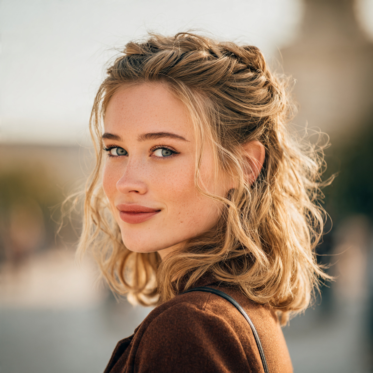 an attractive woman having half up twist style med