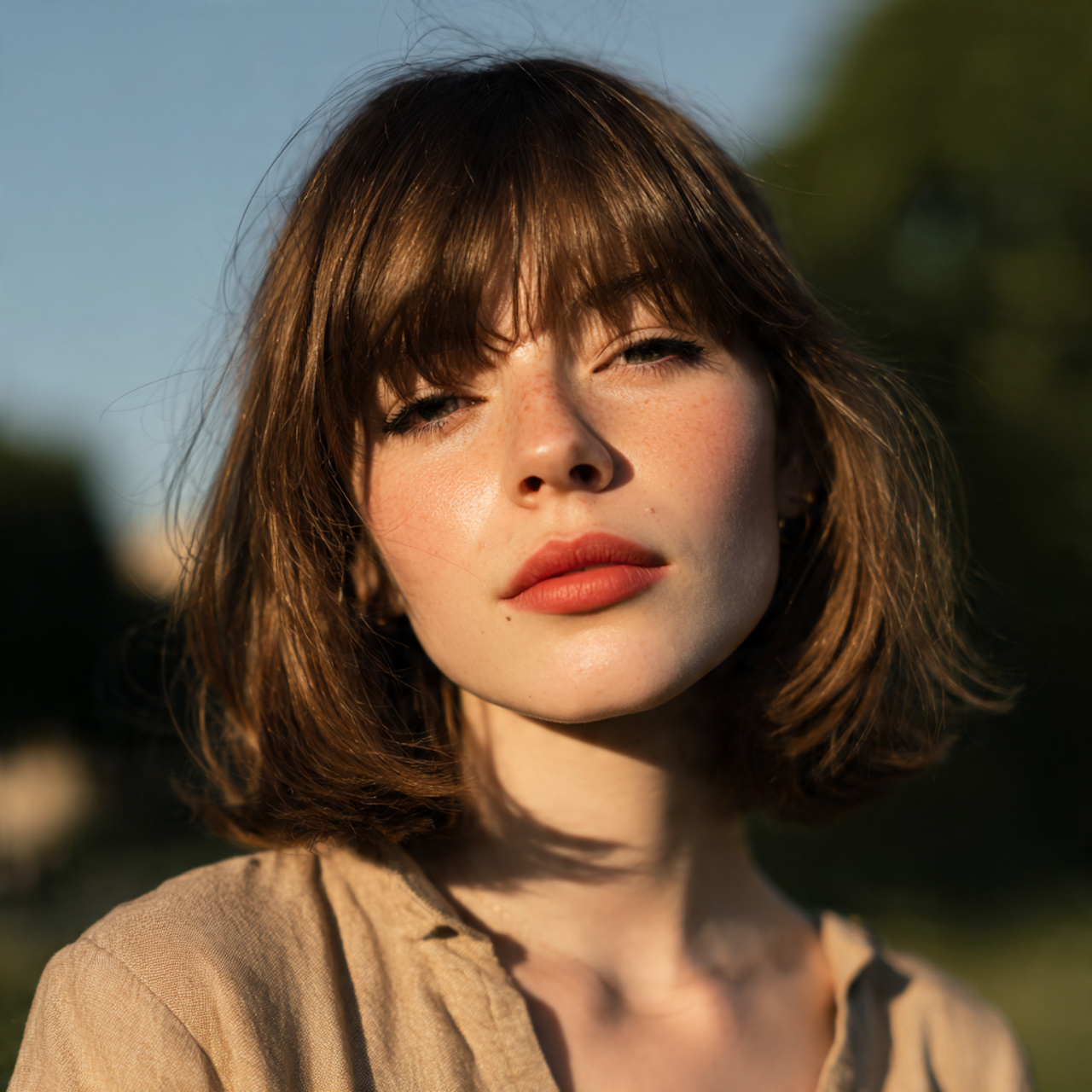 an attractive woman having hush cut hair with curt