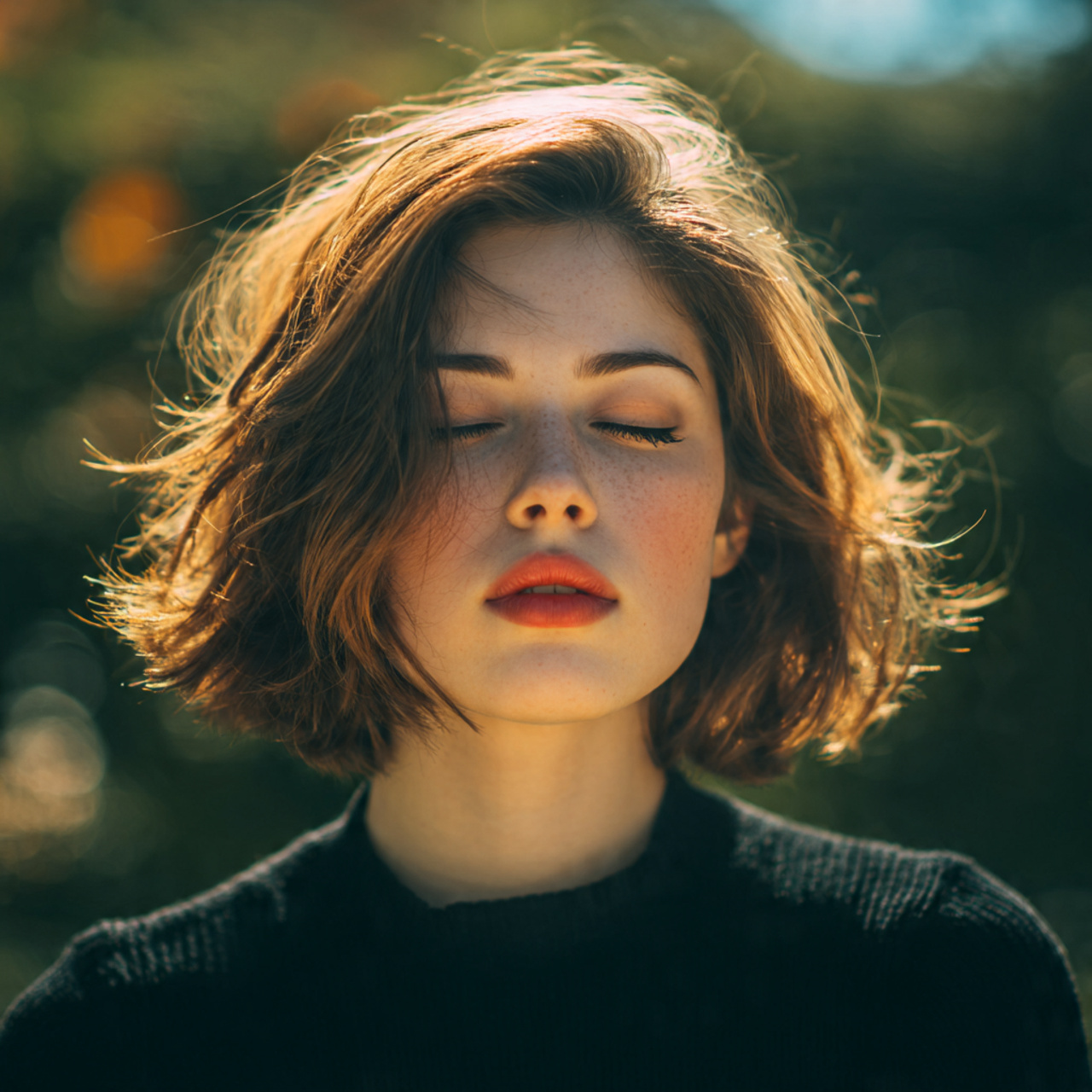 an attractive woman having hush cut hair with ligh
