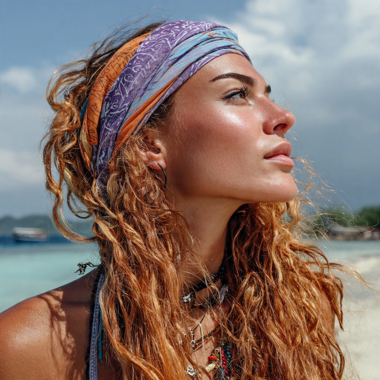 an attractive woman having loose beach hair with h