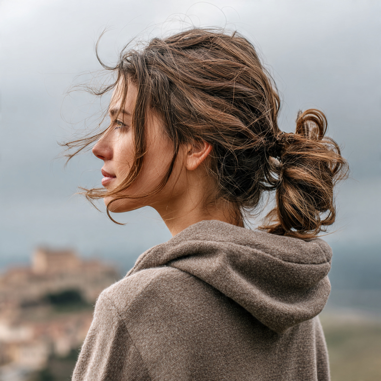 an attractive woman having loose bubble ponytail m
