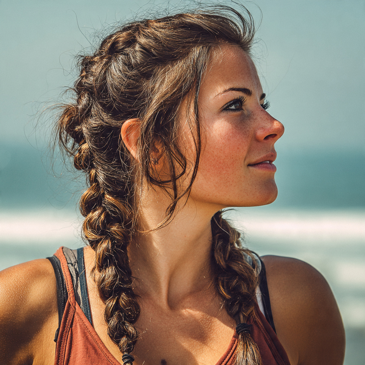 an attractive woman having loose double beach brai