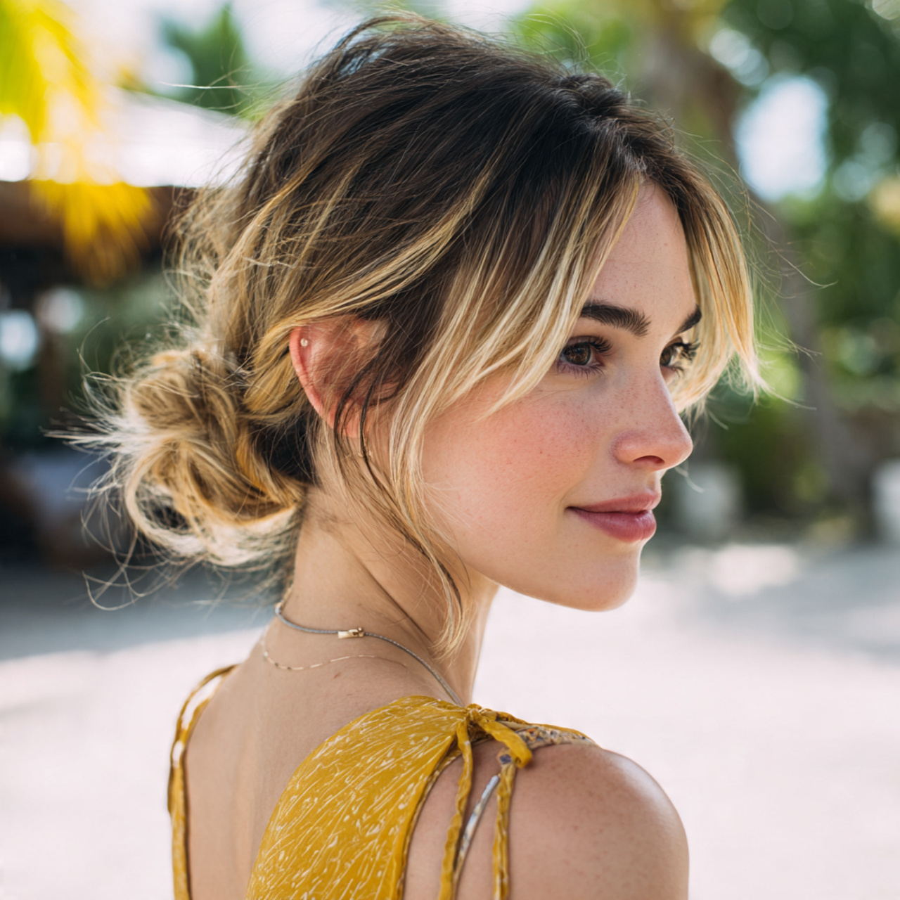 an attractive woman having loose low knot medium h