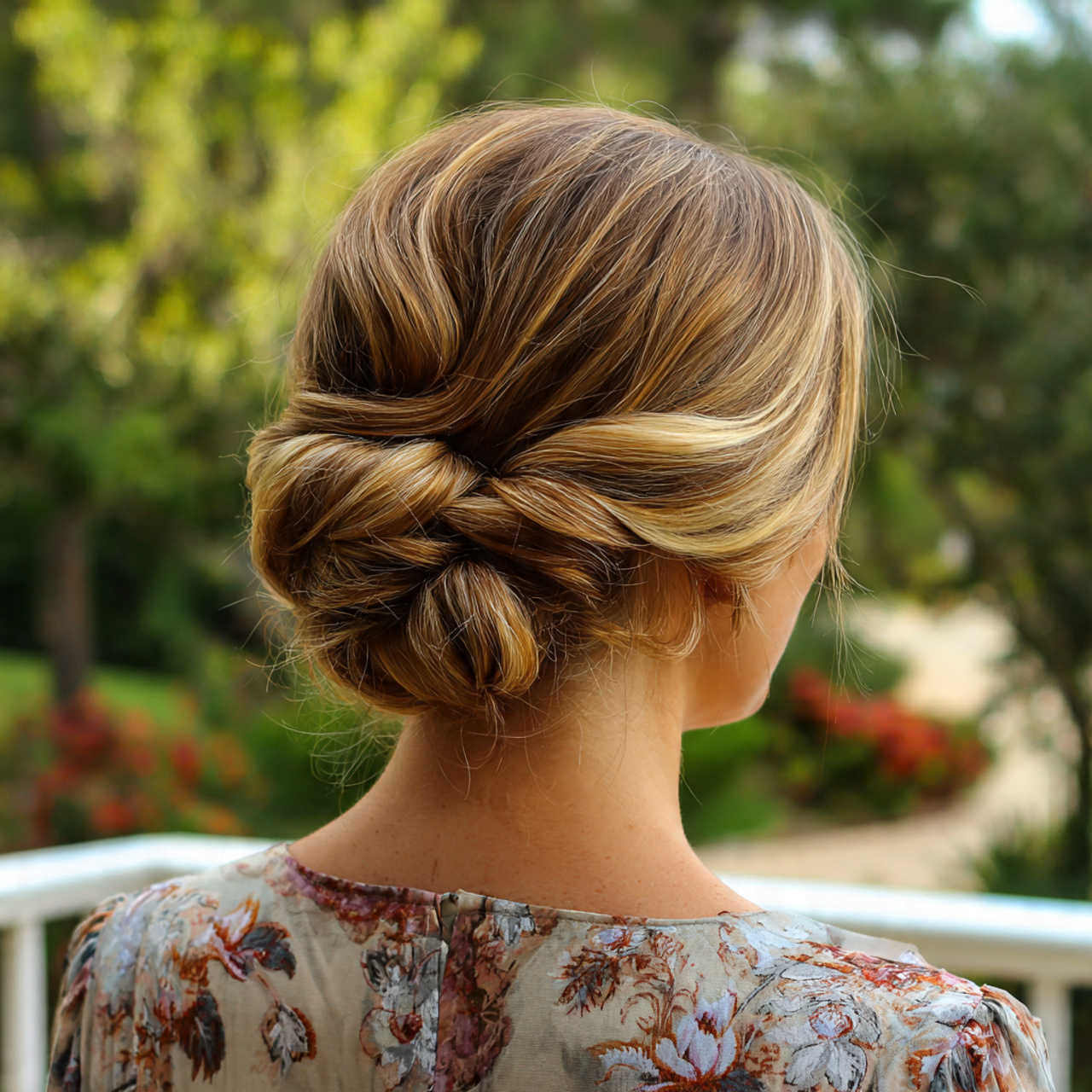 an attractive woman having low twisted bun easy up