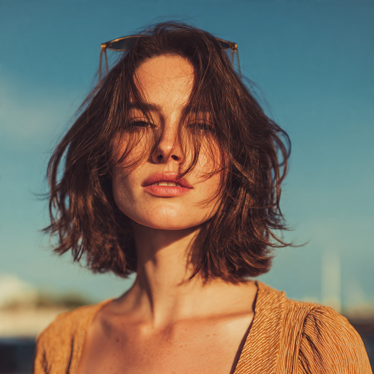 an attractive woman having medium length hush cut 1