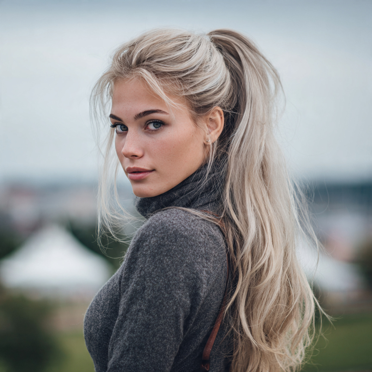 an attractive woman having quick easy half ponytai