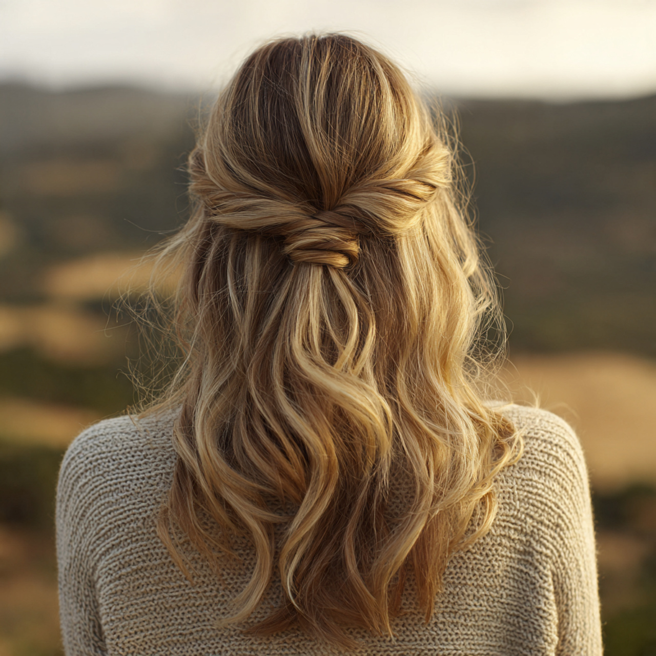 an attractive woman having quick easy half up twis