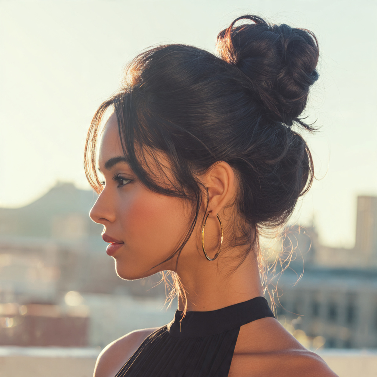 an attractive woman having quick wrap bun hairstyl