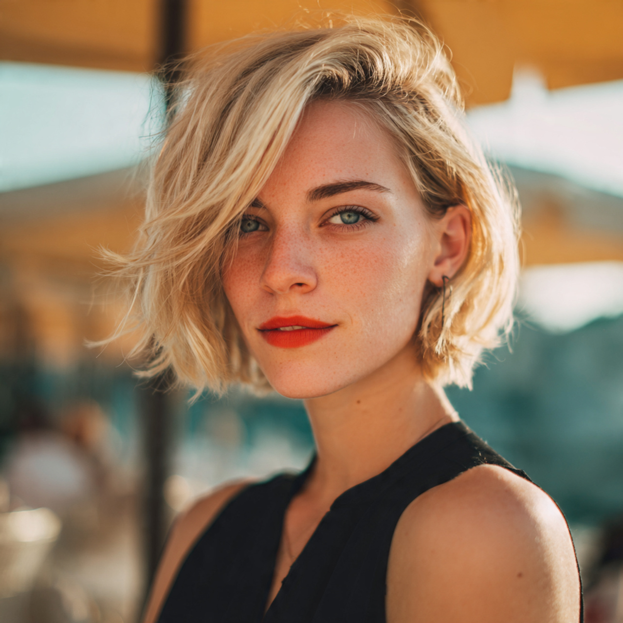 an attractive woman having shoulder length hush cu